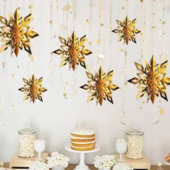 6Pcs Christmas Snowflake Ornaments 3D Large Iridescent Paper Snowflakes Hanging Decoration for Winter Wonderland Christmas Party Holiday New Year Home