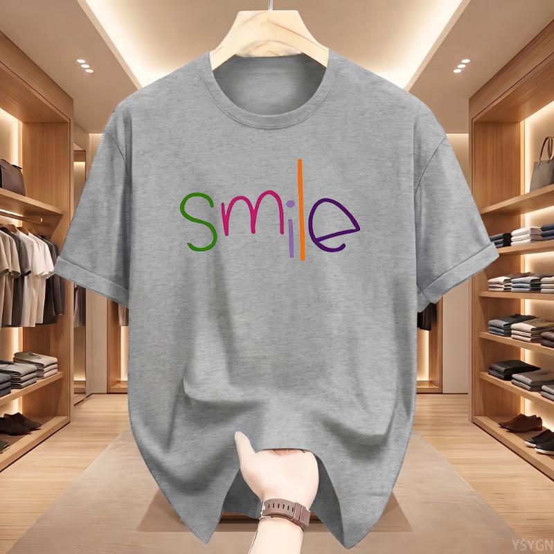 Colorful Smile Smiley Face Graphic T-Shirt Crew Neck Short Sleeve Top Back Print Happy Positive Slogan