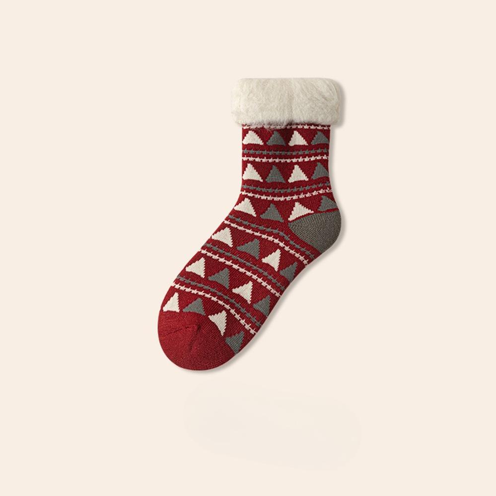 Red Socks, Winter Thick Fleece Socks, Warm and Cold-proof Snow Socks, Cartoon Cute Fleece Socks