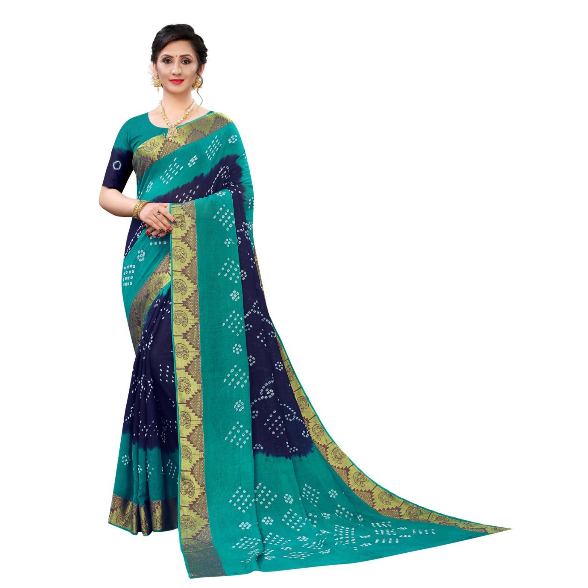 

Индийское традиционное сари бандхедж бандхани с блузкой из хлопкового плетения бодер