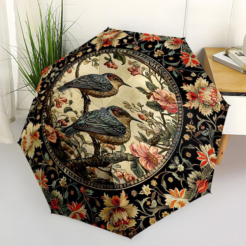 

Birds, FloralThemed Automatic Opening and Closing Umbrella 8 Ribs, Suitable for Leisure and Going Out, Outdoor Accessory, Gothic Style, Fa
