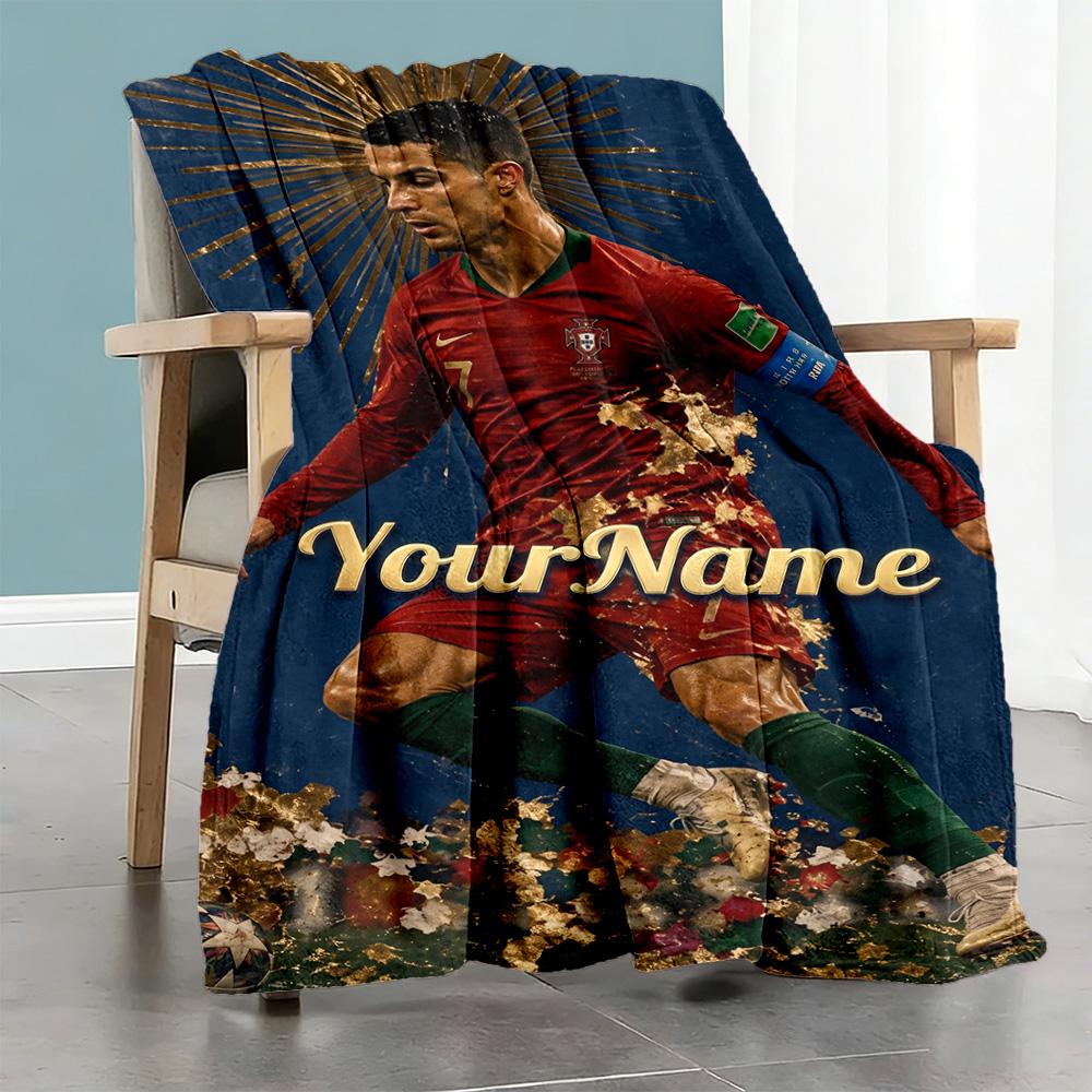 Cristiano Ronaldo 17 Personalized Text Blanket Lightweight Personalized Blanket Ultra-Soft Versatile for Chair Nap Couch Sofa All-Season Use