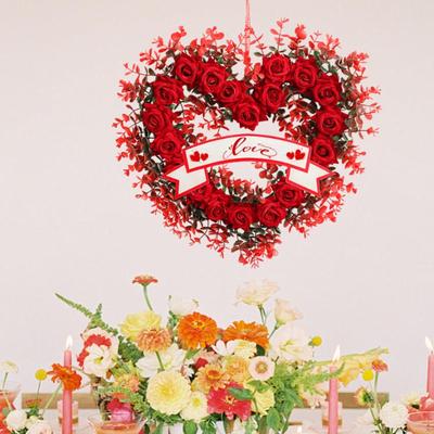 Valentinstag Kranz Hängeornament Realistische Künstliche Blumen Liebesschild Herzförmig