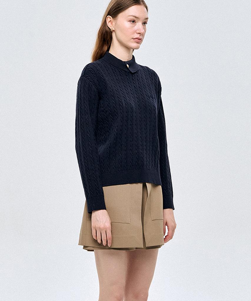 LESONNET Duke Cable Knit Pullover Navy