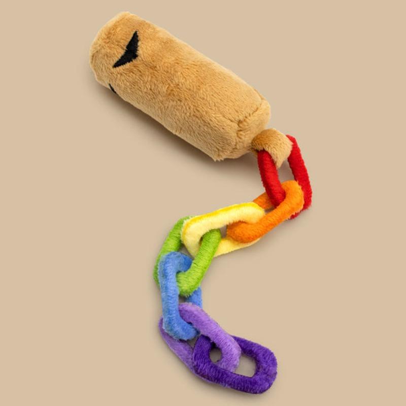 Dandy's World Clock Man Plush Toy Cute Clock Head Character Stuffed Doll with Rainbow Outfit and Chain Soft Game Plushie for Kids Fans Birthday Gift