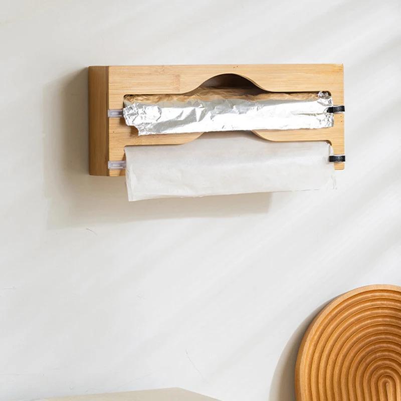 A wooden kitchen cling film dispenser, kitchen drawer aluminum foil and wax paper dispenser