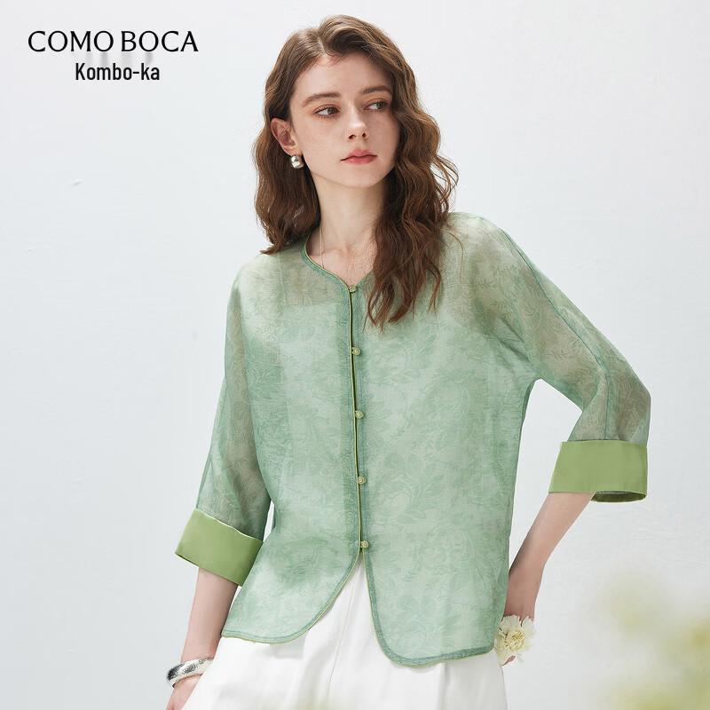 Komon Boca Linnen Zijde Blend Nieuwe Chinese Stijl Top met 3/4 Mouwen