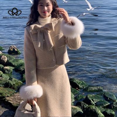 Winter Neue Retro Anzug Frauen Jacke Halb-körper Rock Zwei-stück Set Casual Stil Hohe Qualität Mantel Sexy Mantel