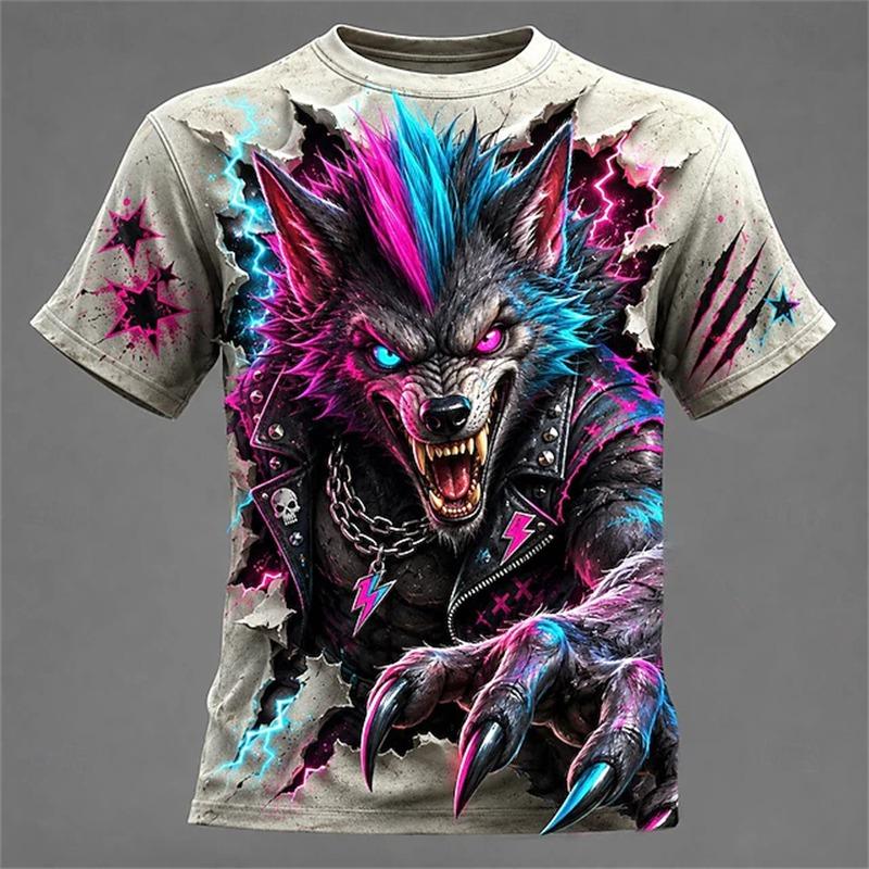 Men's Summer Halloween Cool and Spooky Werewolf Print Short-Sleeve T-Shirt Fashionable Trendy Streetwear Short-Sleeve T-Shirt