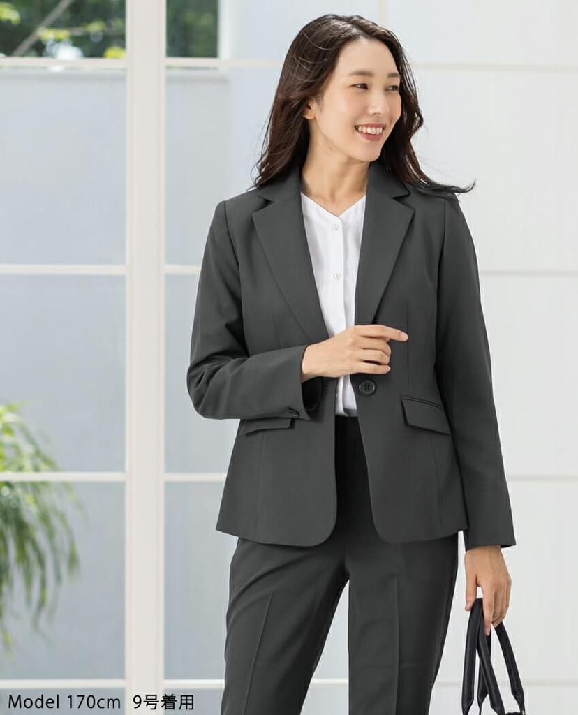 Pants Elastic Tailored Straight Size Gray [Add Rouge] Women's Suit, Suit, Waist, Stretch, Washable, Jacket, Pants, 2-Piece Set, [b5019], 9,