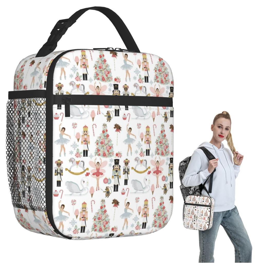 Nutcracker Ballet Christmas Theme Pattern Insulated Lunch Bag for Women Kids Leakproof Food Boxes Thermal Lunch Box Tote