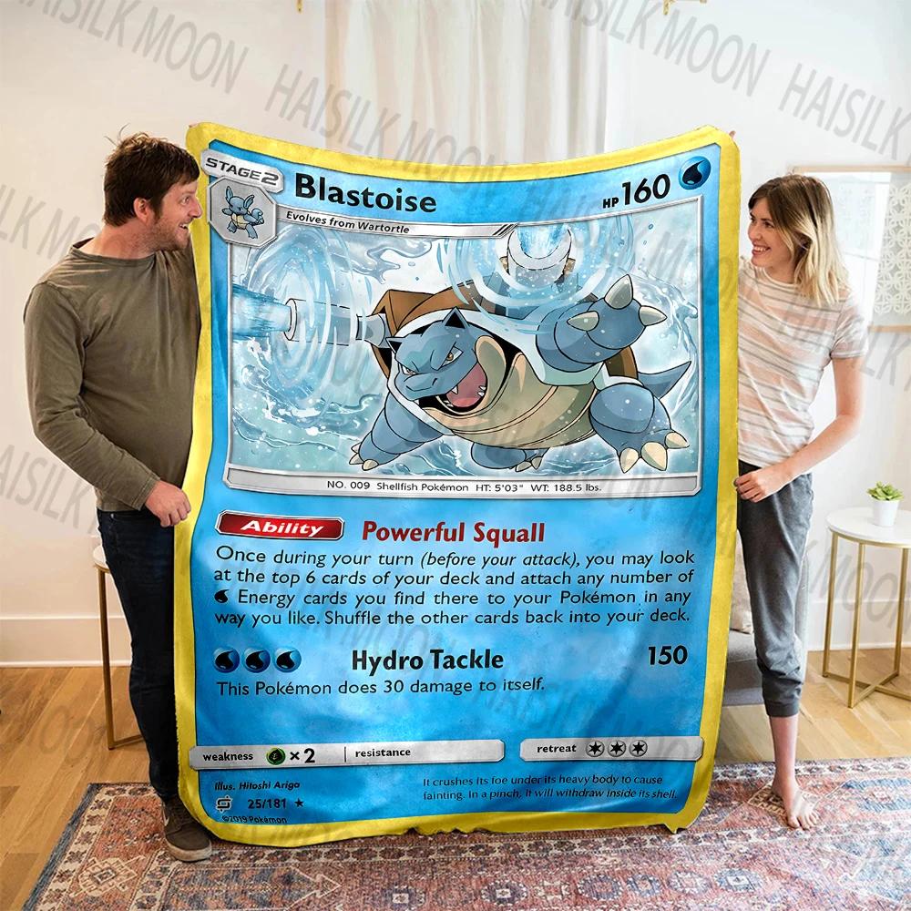 1PC Japan Pokemon Cards S-Squirtle Printed Blanket, Cozy and Warm Blanket for Sofa, Bed, Camping,Holiday Gift for Family Friends