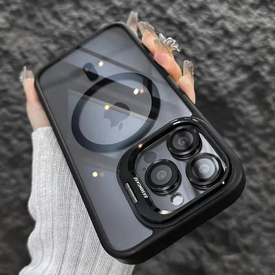 Luxury Magnetic Shockproof Phone Case For iPhone 15 14 13 12 11 16 Pro Max For Magsafe Fundas Stand Glass Lens Protector Cover