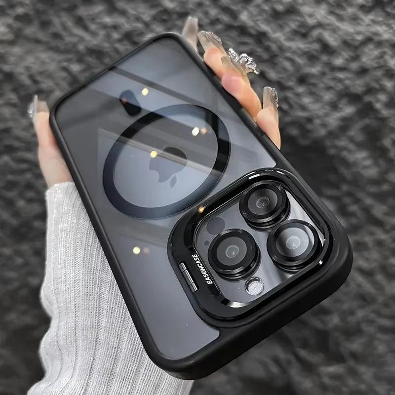 Luxury Magnetic Shockproof Phone Case For iPhone 15 14 13 12 11 16 Pro Max For Magsafe Fundas Stand Glass Lens Protector Cover