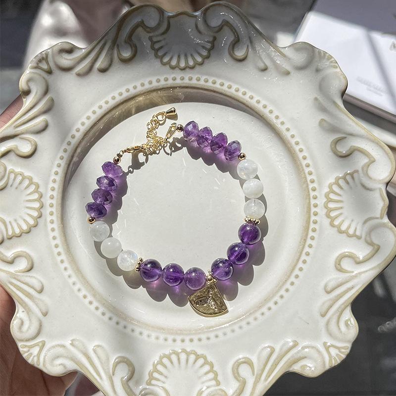 Natural Amethyst Bracelet Women'S Beads Beaded Blue Moonstone Cut Purple Crystal Bracelet Diy Jewelry