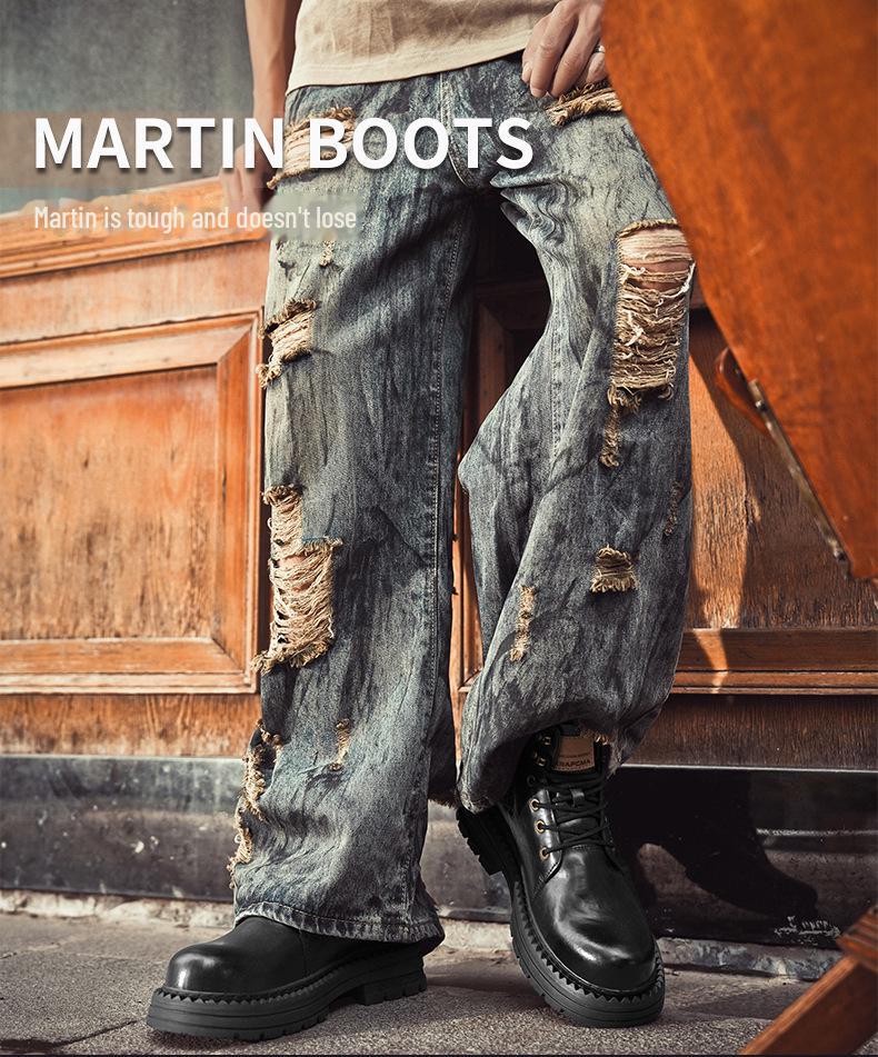 Men's Retro High-Top Martin Boots – Lightweight, Breathable, British Style Motorcycle and Work Boots for Autumn/Winter.