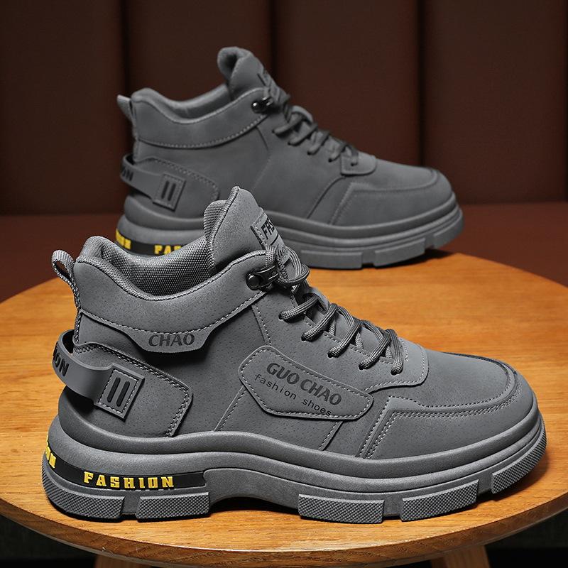 Men's Shoes New High Top Trend All Match Inside Height-raising Cargo Casual Short Boots Labor protection Shoes