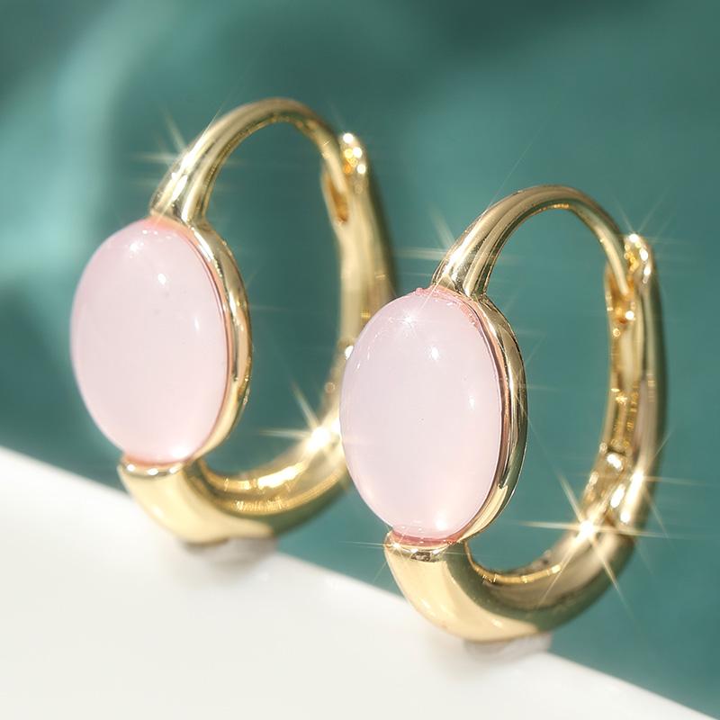 

Exquisite Gold Color Inlaid Pink Zirconia Copper Hoops Women s Earrings Shine Daily Wear Party Earrings Woman Fashion Zircon