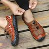 Mens Genuine Leather Sandals  Closed Toe Sandals Hand-stitched Summer Men Sandals Breathable Outdoor Men Beach Sandals