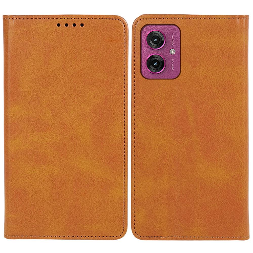 

For Motorola Moto G55 5G Case Strong Magnetic PU Leather Phone Cover Calf Texture Khaki