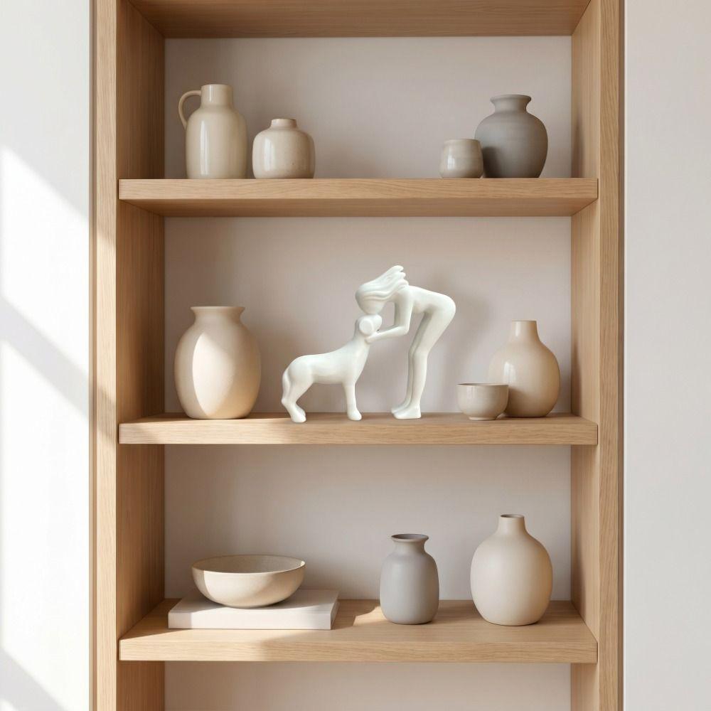 3D Printed Girl And Dog Statues Sculpture Canine Statues Crafts Desktop Ornaments Pet Lovers Funny Nordic-Style Home Decor