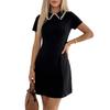 Spring/Summer New Style Baby Girl Wind-Resistant Beaded Short Lapel Dress with Waist-Hugging Design for Slimming Effect - Women's Short Skirt