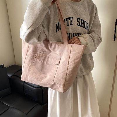 Tote Bag Large Capacity Solid Color Commuter Cloth Bag Female Student Class Shoulder Bag Waterproof Nylon Bag Portable