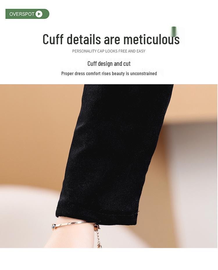 Gold Velvet Patchwork Two-Piece Dress for Middle-Aged Women - Age-Reducing and Stylish Long-Sleeved Attire for Spring and Autumn