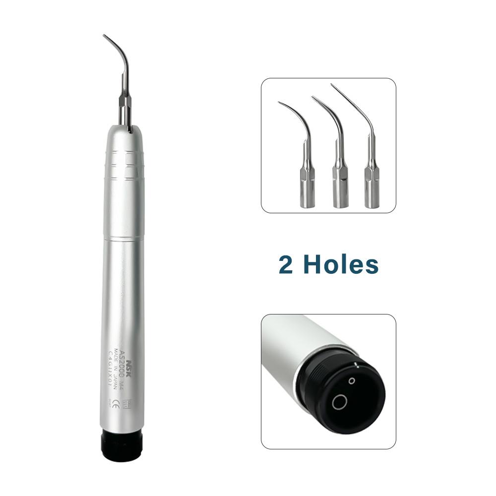 Niceden Dental Ultrasonic Air Scaler with 3 Tips Scaling Handpiece Frequency Pneumatic Scaler 2/4 Holes