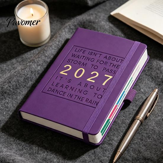 Business Notebook with Pen Holder 2027 English Weekly Planner A5, 320 Page Schedule Elastic Academic Calendar for School Band & Holder, Yearly