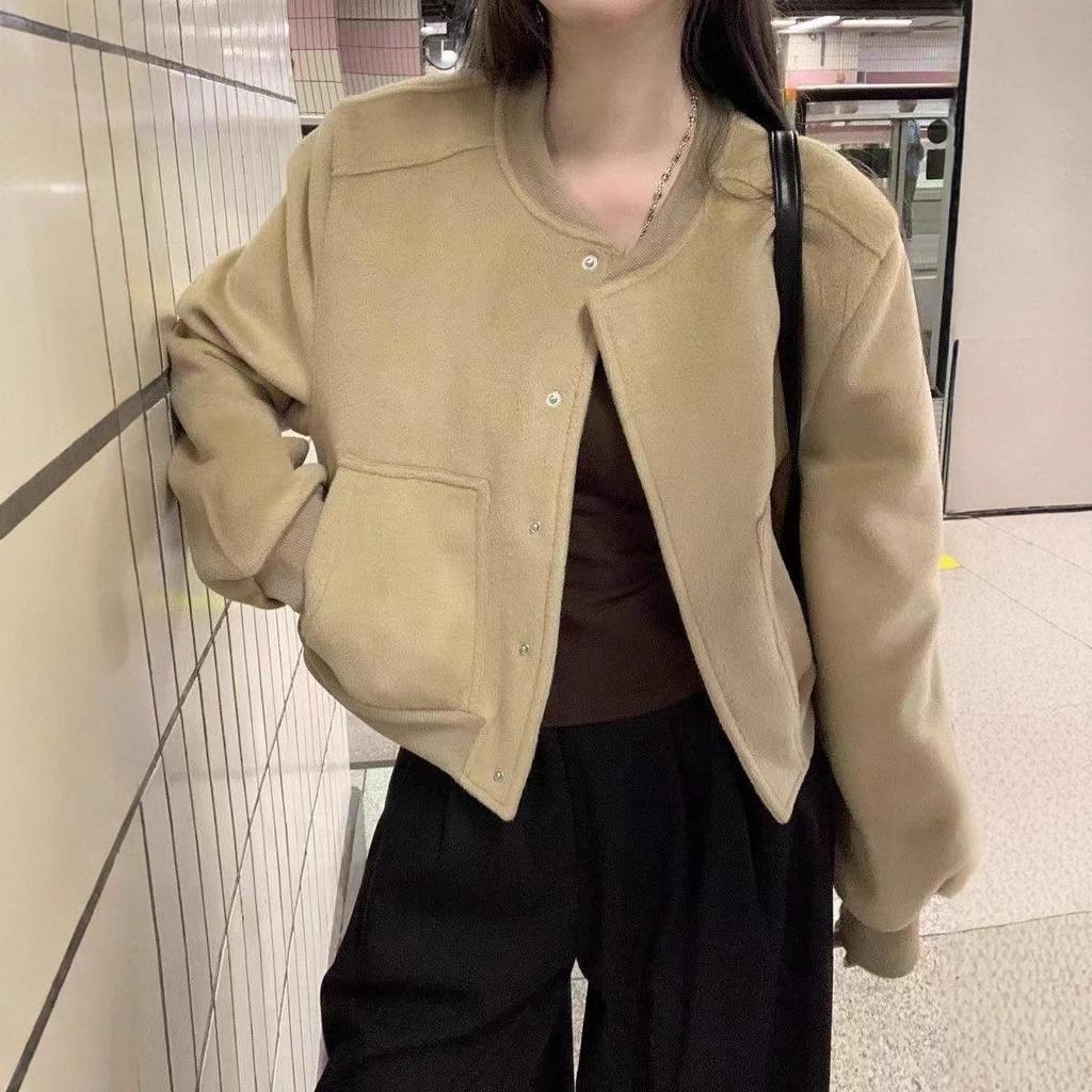 High-End Grey Baseball Collar Jacket: 2025 Spring/Autumn Casual Retro Loose Short Jacket