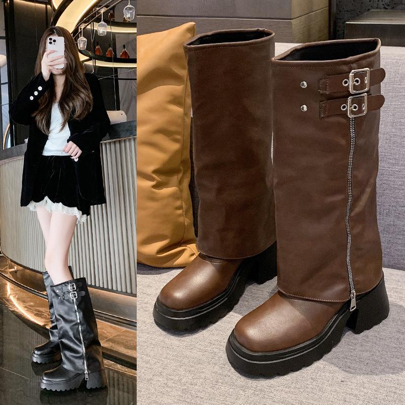 Thick-soled boots women's 2025 autumn and winter new models, but knee boots, small trouser boots, women's muffin-bottom knight boots