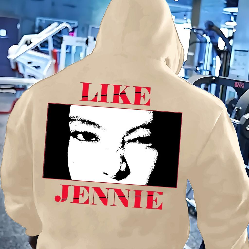 Unisex Hoodie with JENNIE Back Print, Long Sleeve Sweatshirt, Casual Print Clothing, Machine Washable, Unisex Lightweight Solid Color Hoodie