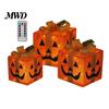 Handmade Pumpkin Face Props 3Pcs Lighted Halloween Gift Boxes, Spooky Glowing Shopping Mall Decor Presents Box, Warm Light Holiday Ornament for Indoor