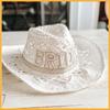 Rhinestone Letter Western Cowboy Hat Hollow Cowgirl Hat Jazz Hat  For Wedding Bachelorette Party