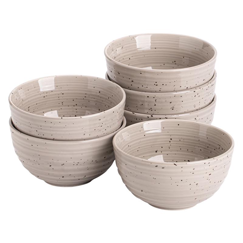 SUSHI CERAMICS 5-inch Starlight Grey Ceramic Rice Bowls (Set of 6)
