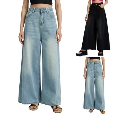 Cowboy Women's Clothing With Wide Legs High Waist And Drooping Denim Pants For Women
