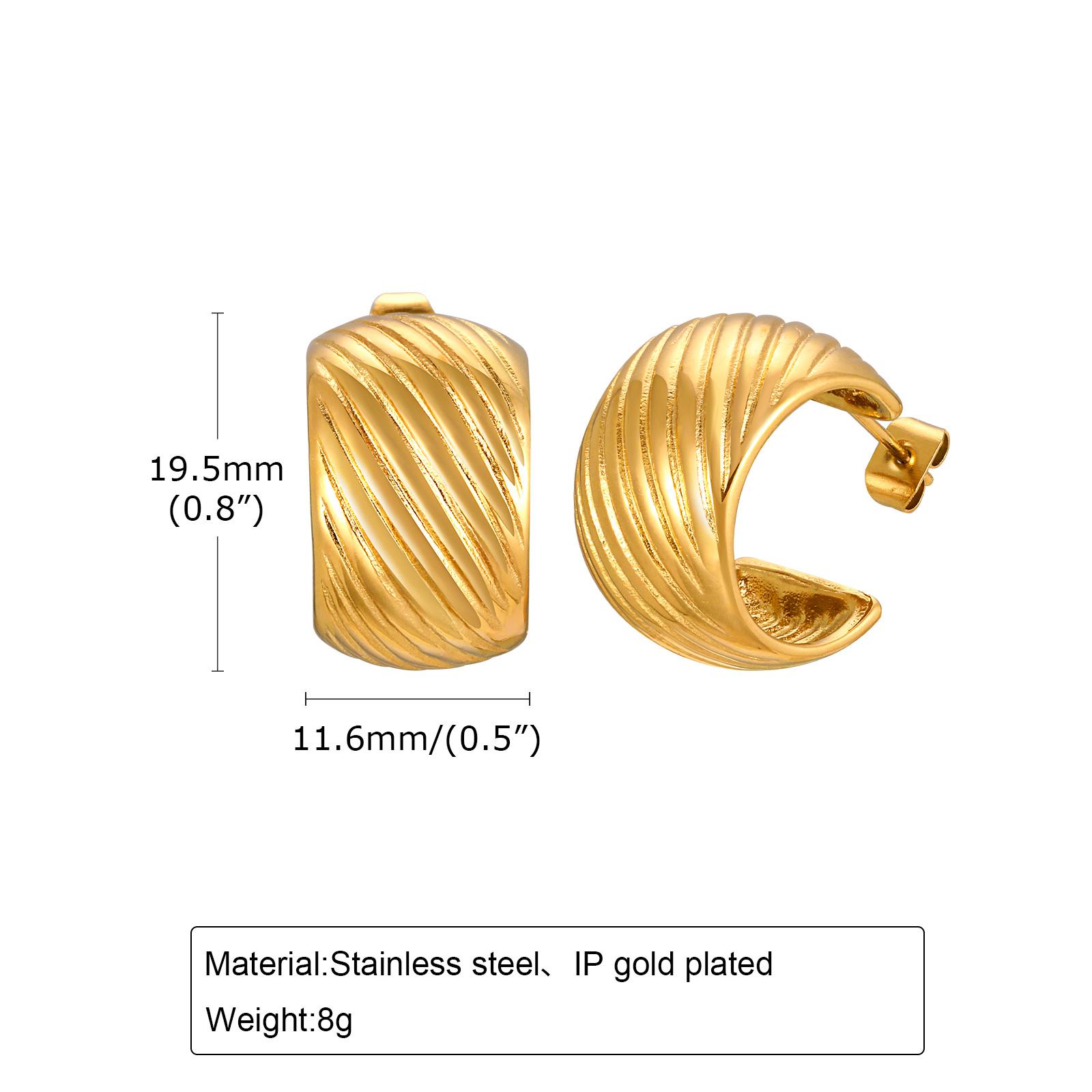 Stainless Steel Twill C-shaped Earrings for Women,Mini Hollow Curved Hook Wavy C-shaped Stud Earrings,Geometric Jewelry Gift