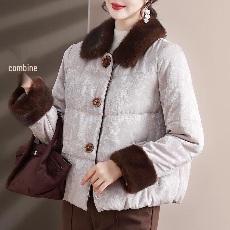 

Middle-Aged Women s Warm Winter Padded Jacket with Faux Fur Collar 2XL