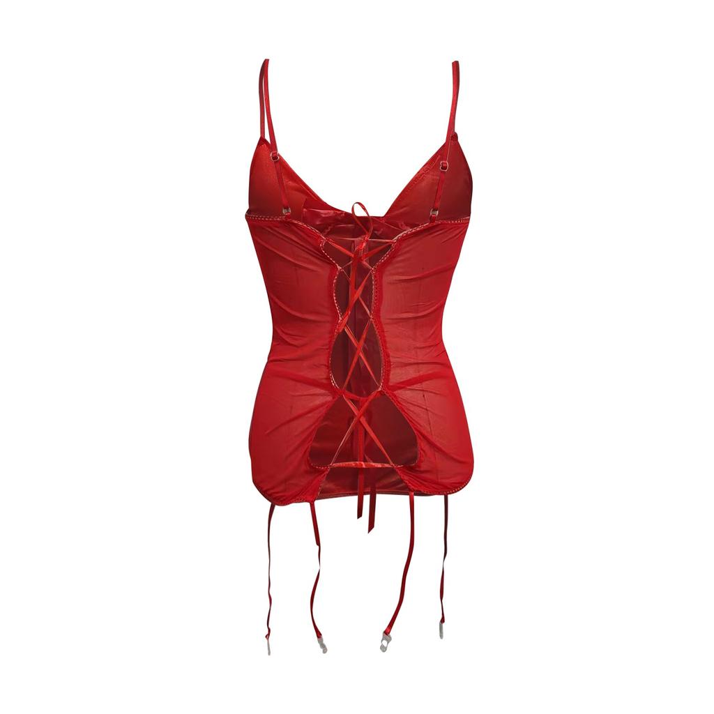 Ladies Sexy  Lingerie Plus Size  Bow Tie Mesh Nightdress Underwear Set