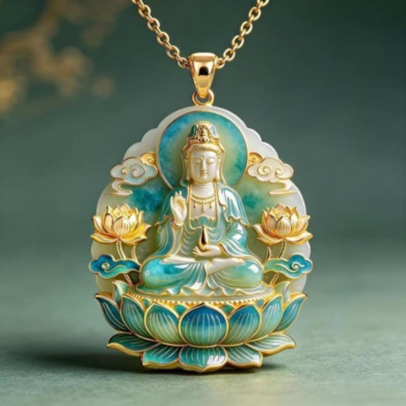 Ethnic Imitation Jade Pendant Necklace Chinese Vintage Charm Jewelry For Men Women Daily Outfit Festival Gift Use