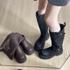 Amerikanske svarte knehøye plattformstøvletter med tykk hæl for kvinner 2025 nye vår- og høststøvletter i britisk stil tynne ridestøvletter