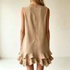 Women's Sleeveless V Neck Dress Summer Casual Comfortable Ruffle Hem Loose Fit Lightweight Layered Mini Dress