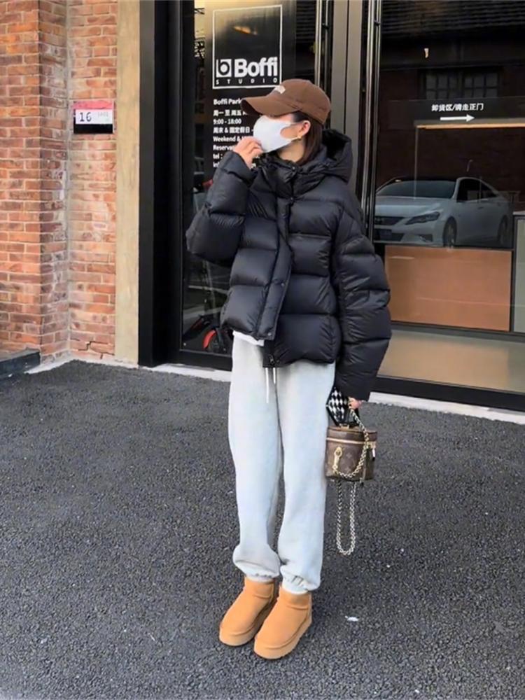 

Hooded light down cotton clothes women s 2025 autumn and winter new loose and thin small bread clothes jacket S чёрный