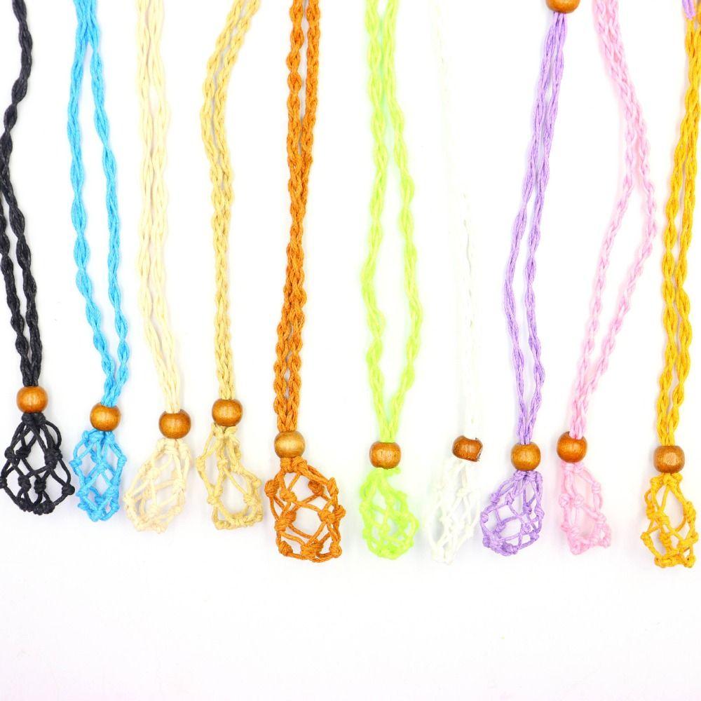 Retro Style Net Bag Necklace Adjustable Net Bag Crystal Stone Pendant Necklace  Gifts
