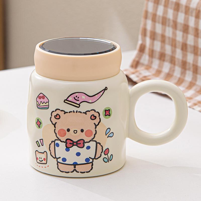 Medvěd Králík Zrcadlo Keramický Hrnček Vysoká Hodnota Krytý Hrnček na Kávu Vodu Ženský Dárek Snídaňový Hrnček na Mléko