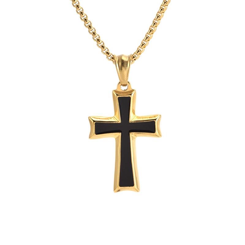 Mens Stainless Steel Cross Pendant Necklace Hip Hop Vintage Box Chain Jewelry Gift