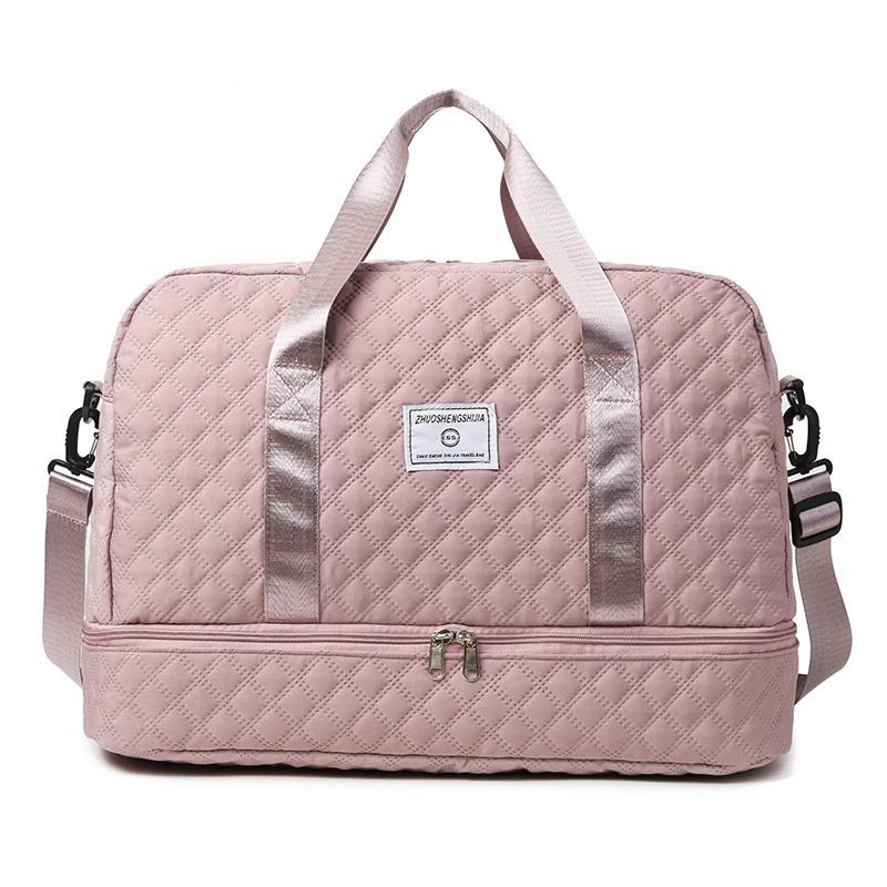 Lightweight Diamond Patterned Bag Large Capacity Travel Luggage Portable Suitable Short Long Distance Travel Fitness Storage Bag