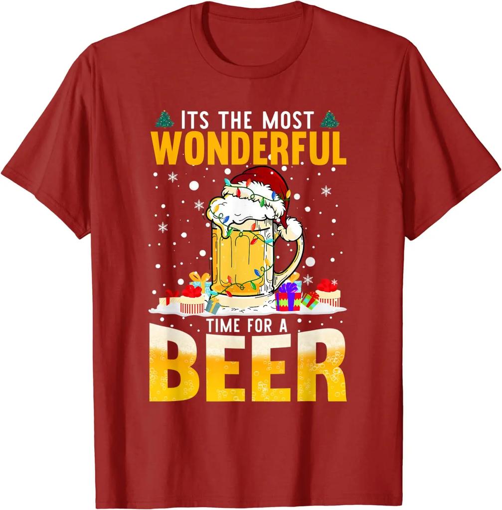Its The Most Wonderful Time for A Beer Christmas Santa Unisex TShirt Short Sleeve Casual Cotton Boys TShirts