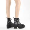 Fashion Gothic Black Boots for Women Sexy Chain Chunky Heel Platform Boots Female Punk Style Ankle Boots Zipper